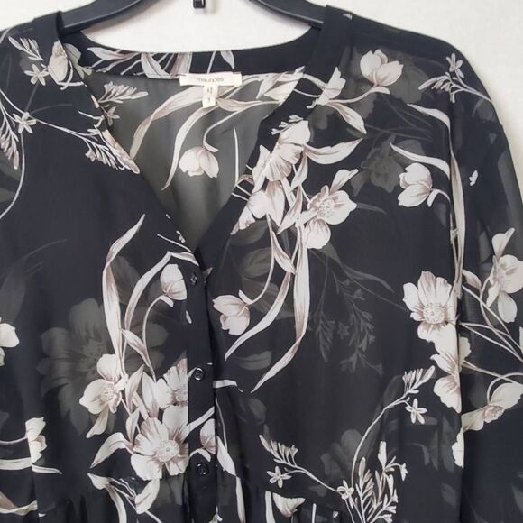 Maurices Black Floral Sheer Kimono 3X - Picture 3 of 10